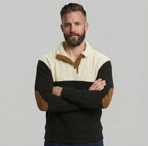 Men's Colorblock Henley Pullover Waffle Knit Sweatshirt