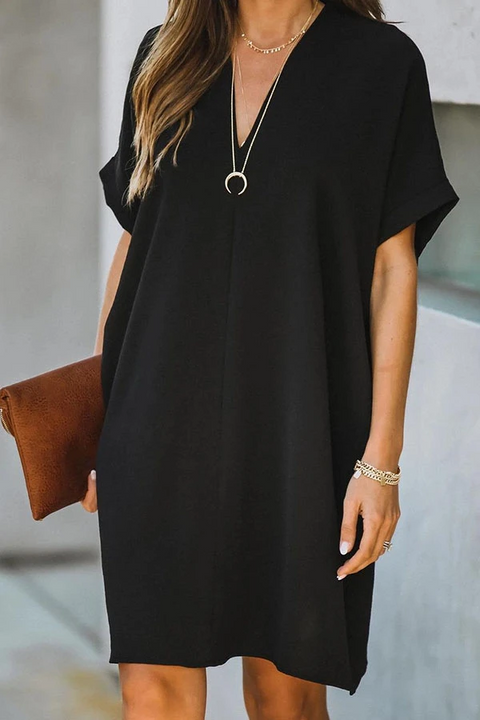 Casual & Stylish Classic Solid Patchwork V Neck Straight Dresses