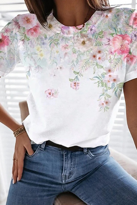 Camisetas básicas con cuello en O con estampado callejero informal y elegante