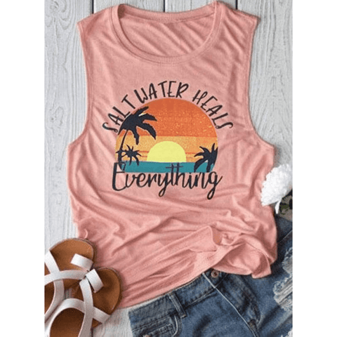 Pink Casual Print Tank Top