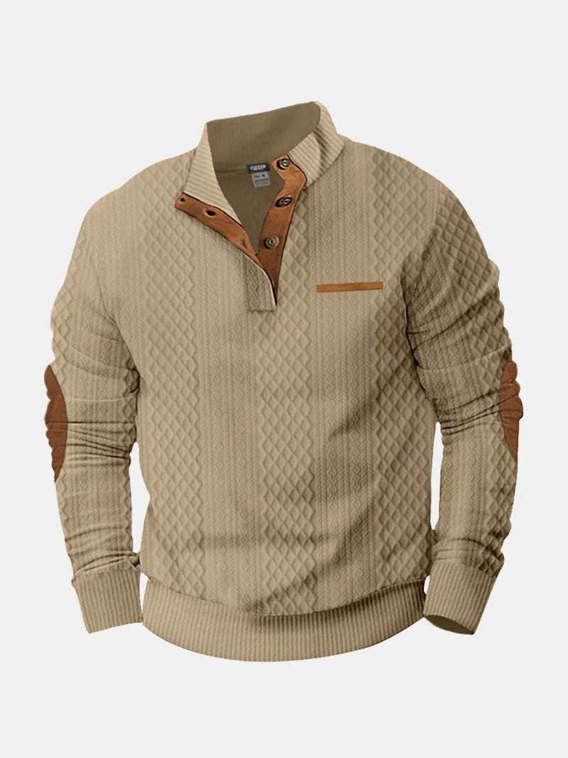 Men's Cable Knit Henley Pullover with Chest Pocket
