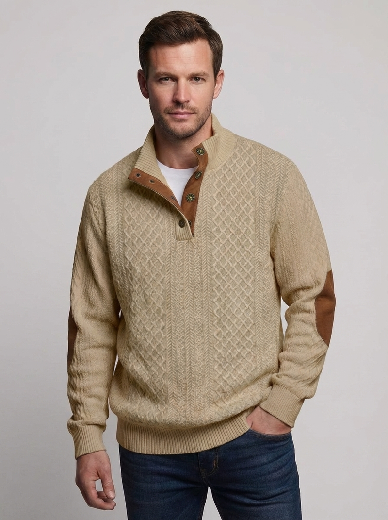 Men's Cable Knit Henley Pullover Sweater