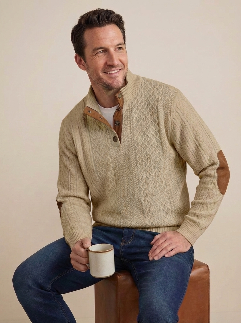 Men's Cable Knit Henley Pullover Sweater