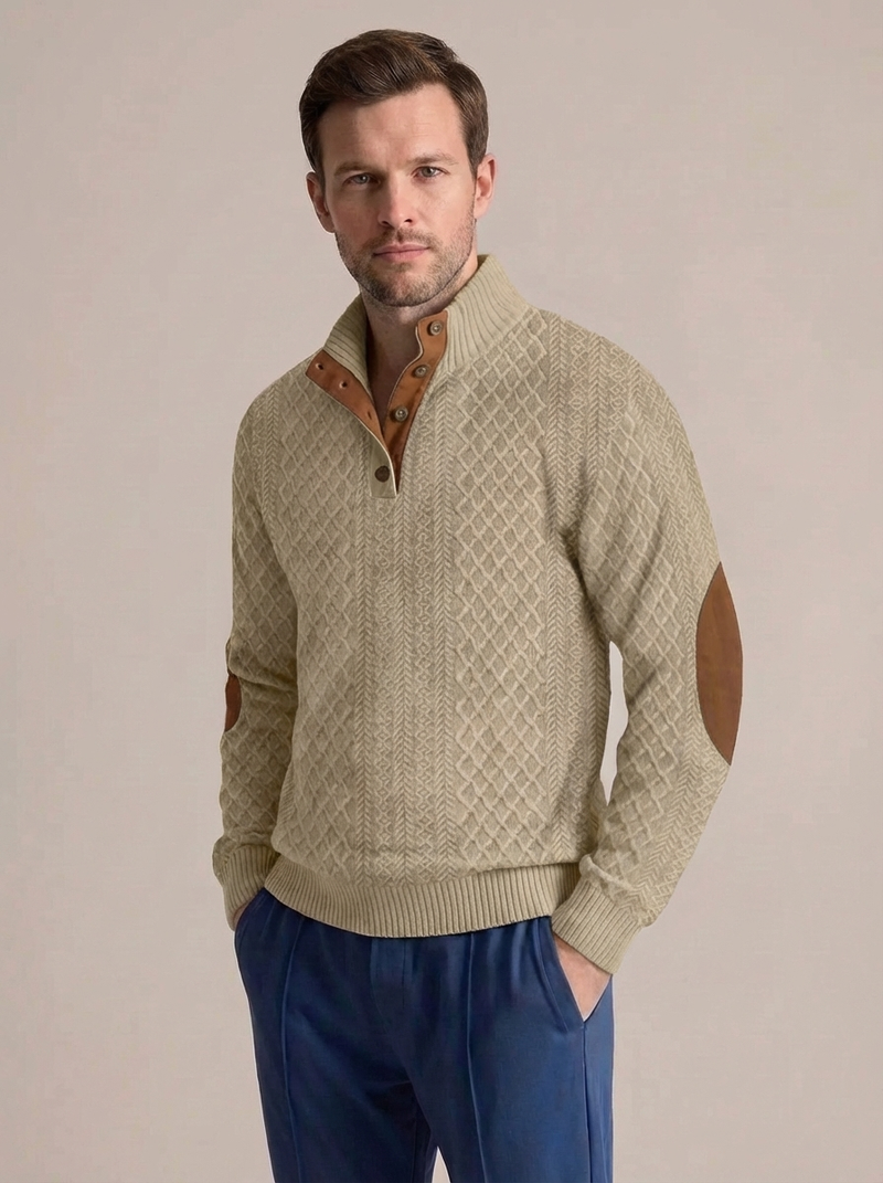 Men's Cable Knit Henley Pullover Sweater