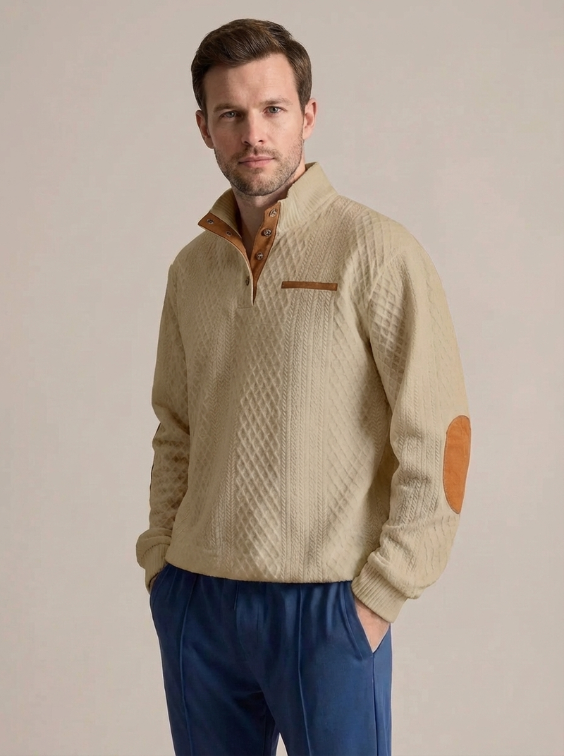 Men's Cable Knit Henley Pullover with Chest Pocket