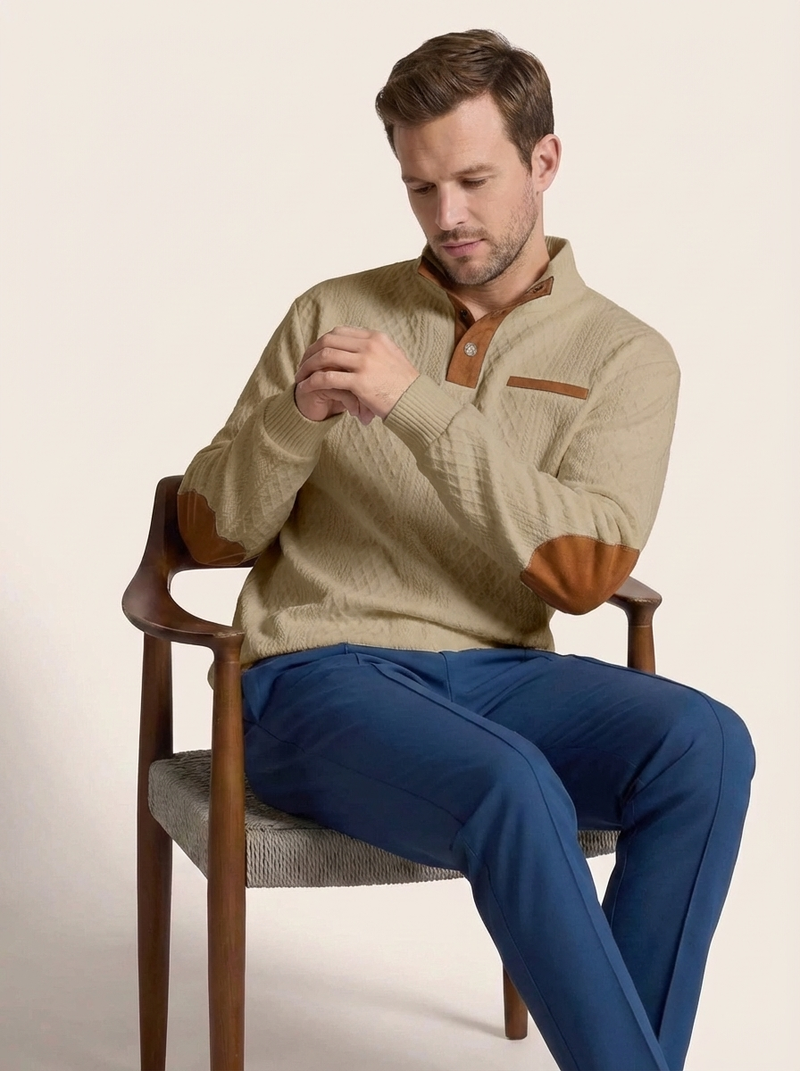 Men's Cable Knit Henley Pullover with Chest Pocket