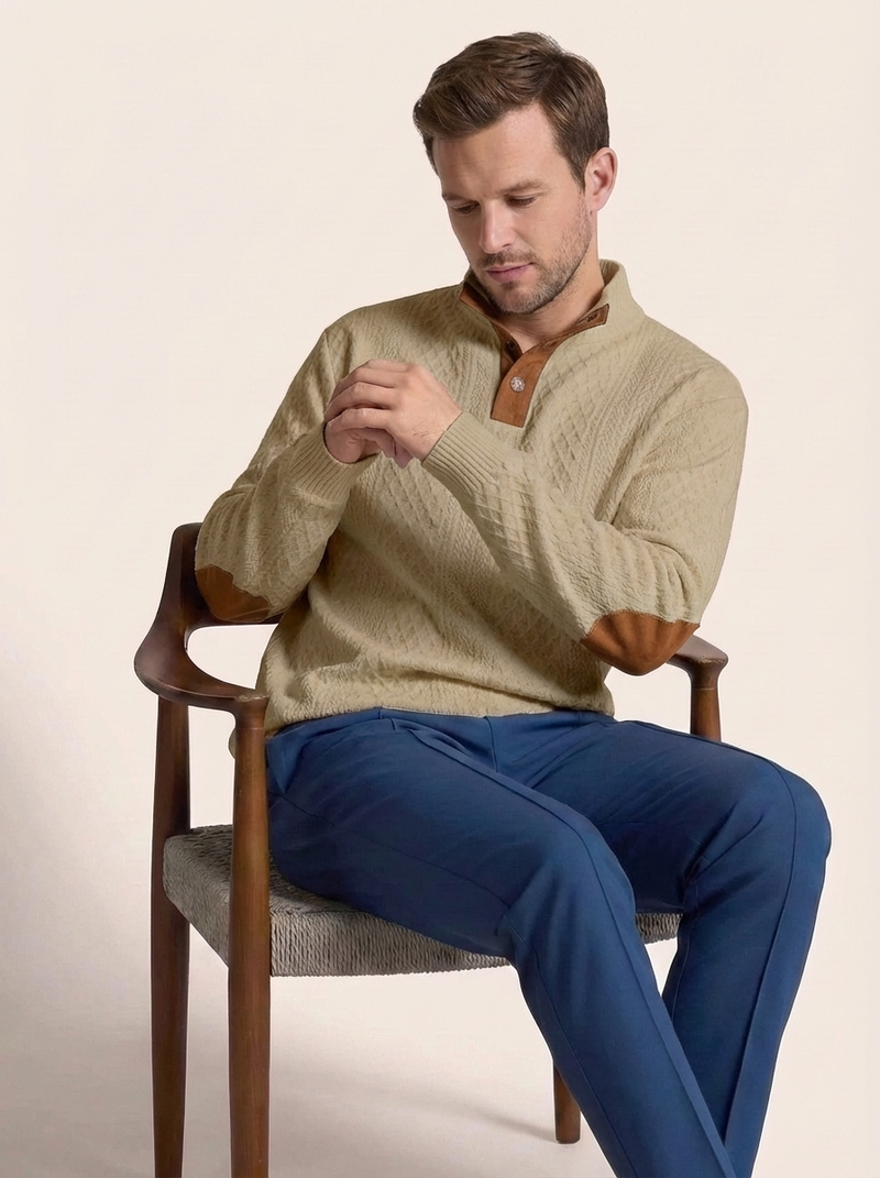 Men's Cable Knit Henley Pullover Sweater