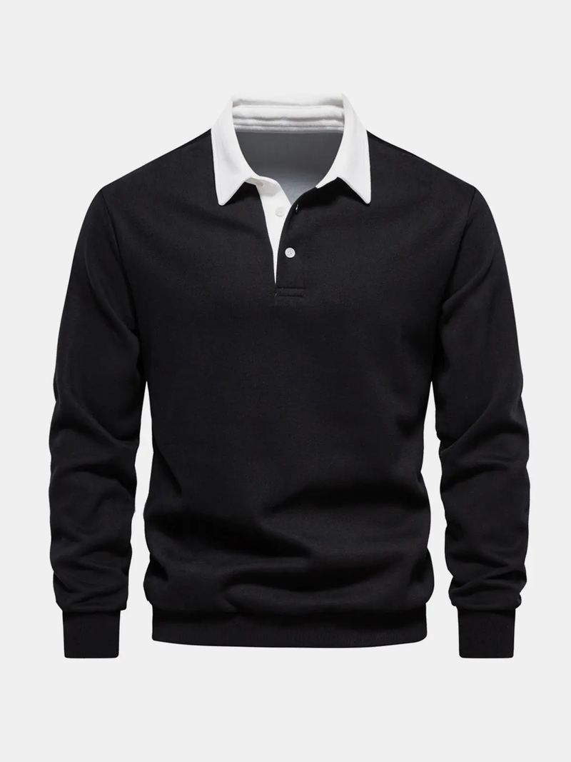 Men's Long Sleeve Polo Collar Sweatshirt - Casual Pullover Top