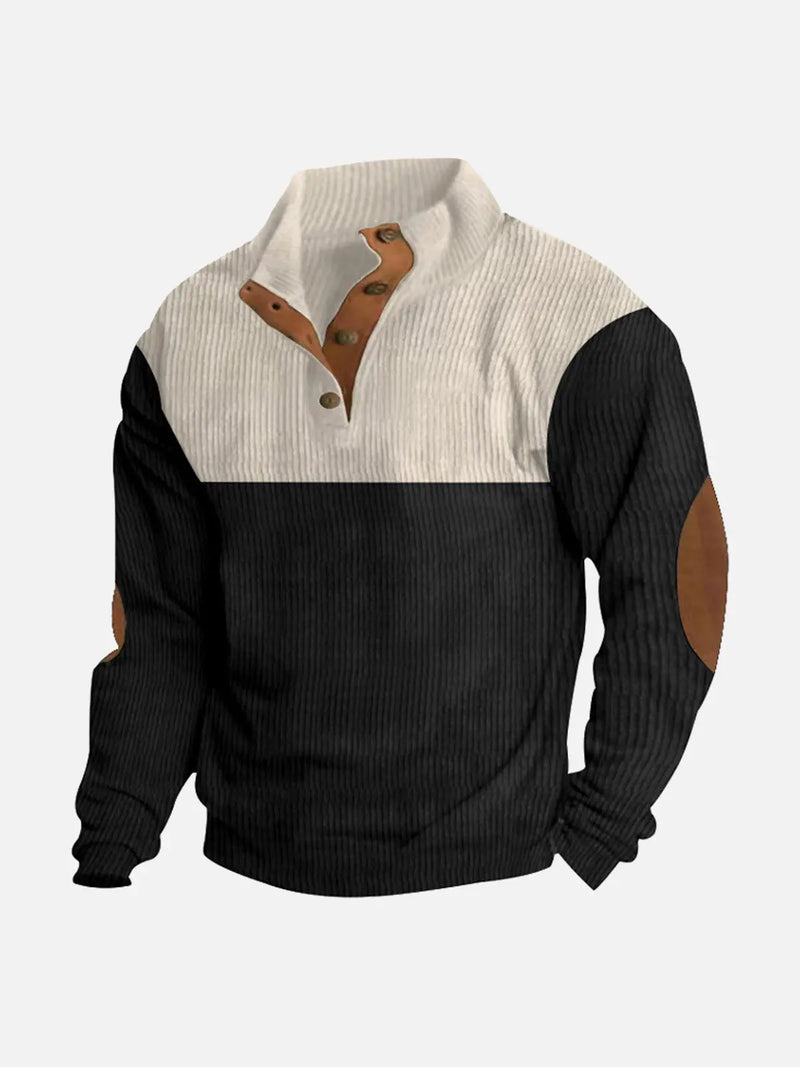 Men's Colorblock Henley Pullover Waffle Knit Sweatshirt