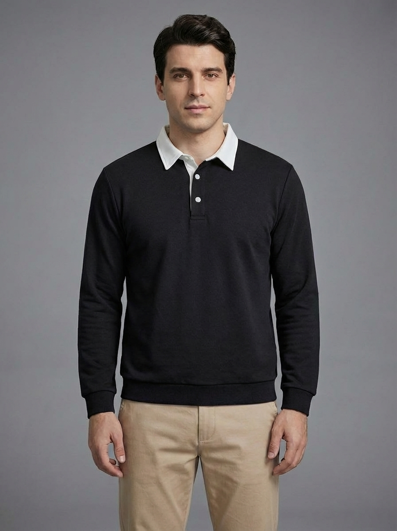 Men's Long Sleeve Polo Collar Sweatshirt - Casual Pullover Top
