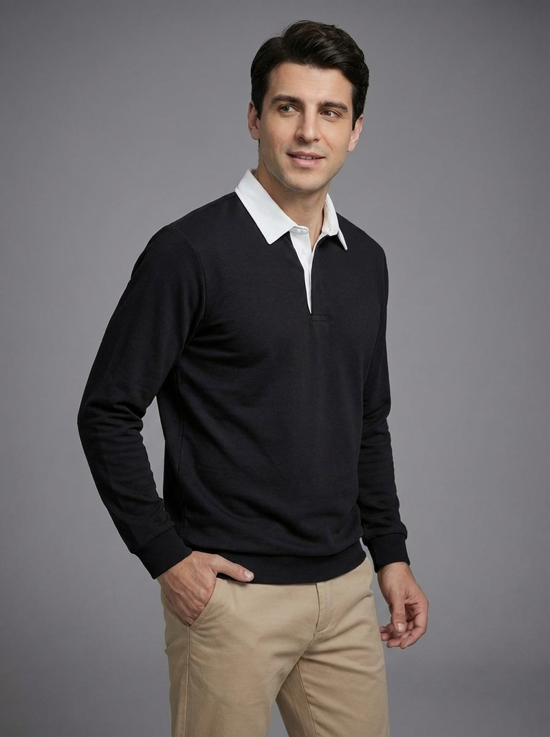 Men's Long Sleeve Polo Collar Sweatshirt - Casual Pullover Top