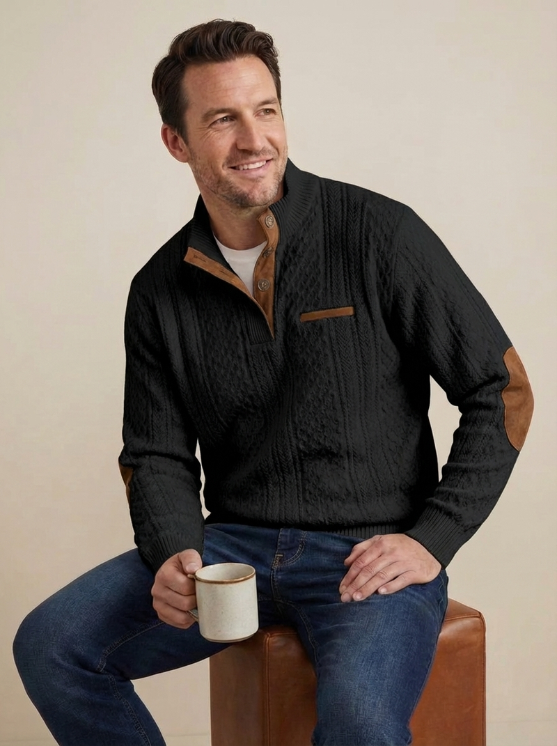 Men's Cable Knit Henley Pullover with Chest Pocket