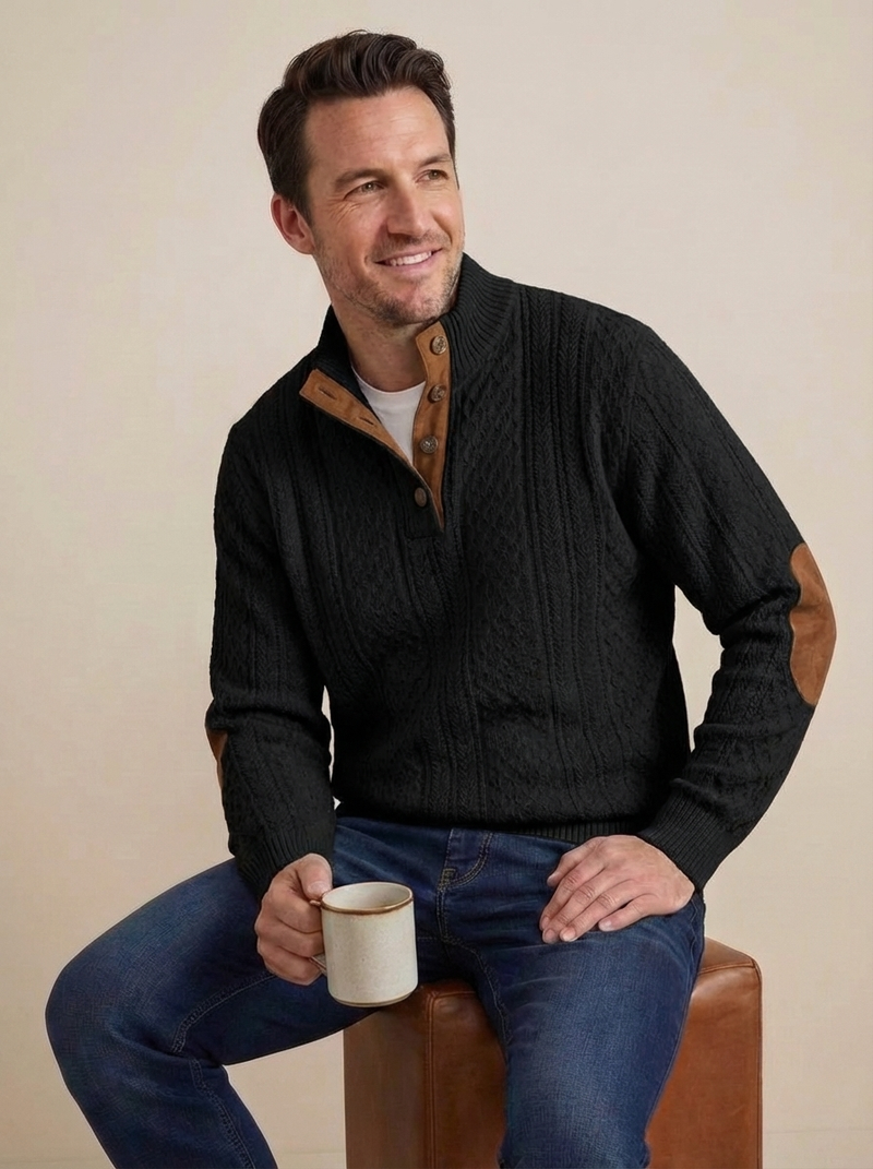 Men's Cable Knit Henley Pullover Sweater