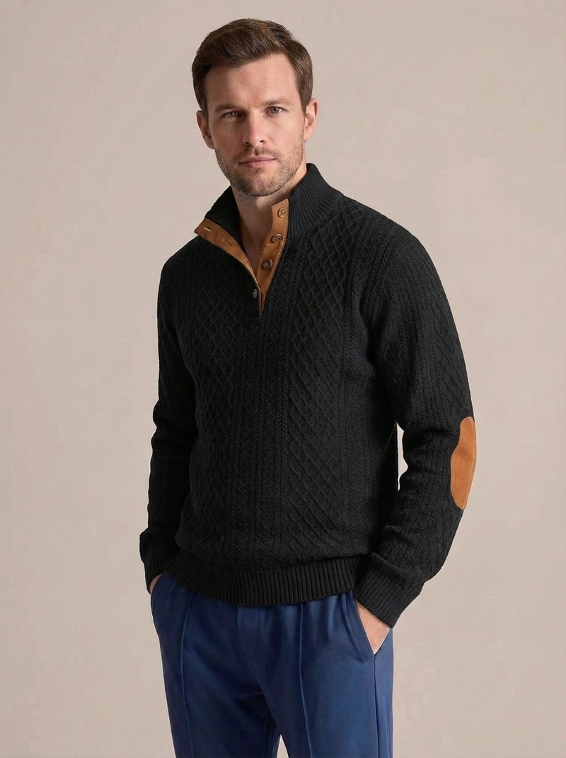 Men's Cable Knit Henley Pullover Sweater