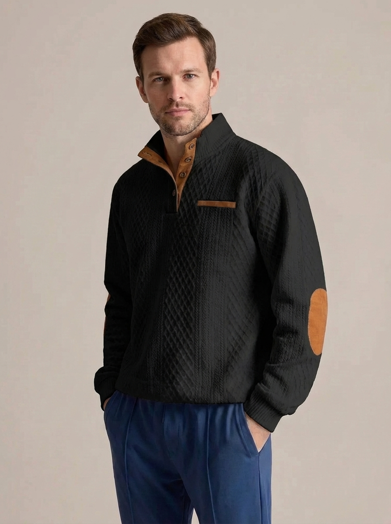 Men's Cable Knit Henley Pullover with Chest Pocket