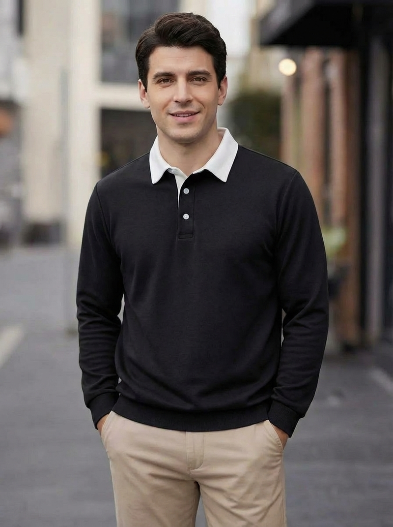 Men's Long Sleeve Polo Collar Sweatshirt - Casual Pullover Top