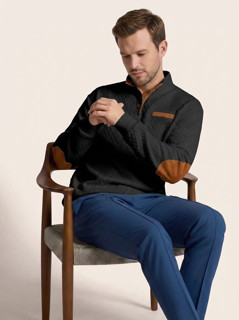 Men's Cable Knit Henley Pullover with Chest Pocket