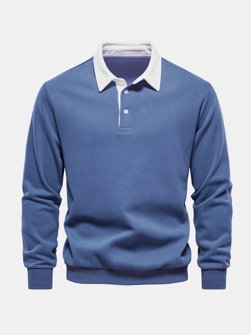 Men's Long Sleeve Polo Collar Sweatshirt - Casual Pullover Top