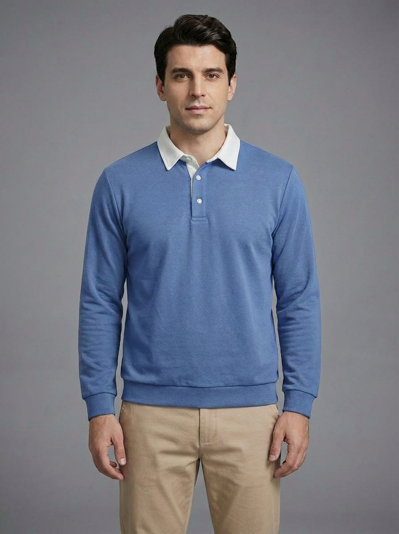 Men's Long Sleeve Polo Collar Sweatshirt - Casual Pullover Top