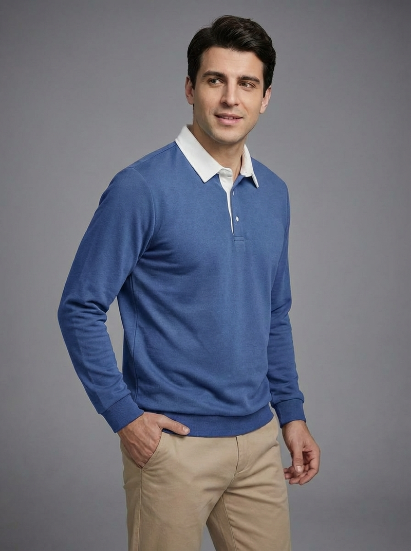 Men's Long Sleeve Polo Collar Sweatshirt - Casual Pullover Top