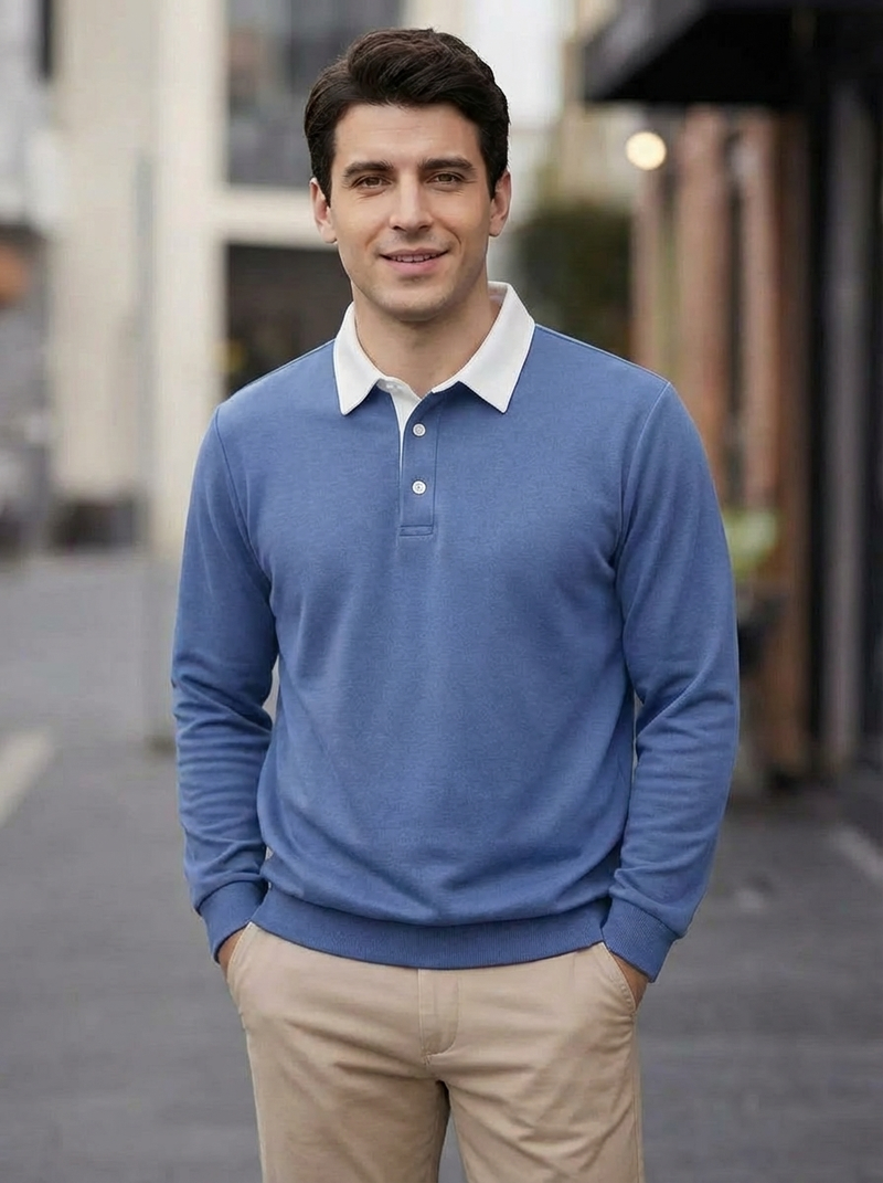 Men's Long Sleeve Polo Collar Sweatshirt - Casual Pullover Top