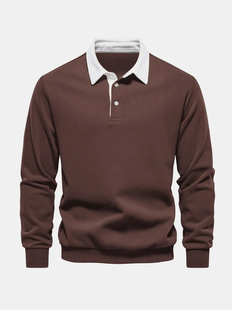 Men's Long Sleeve Polo Collar Sweatshirt - Casual Pullover Top