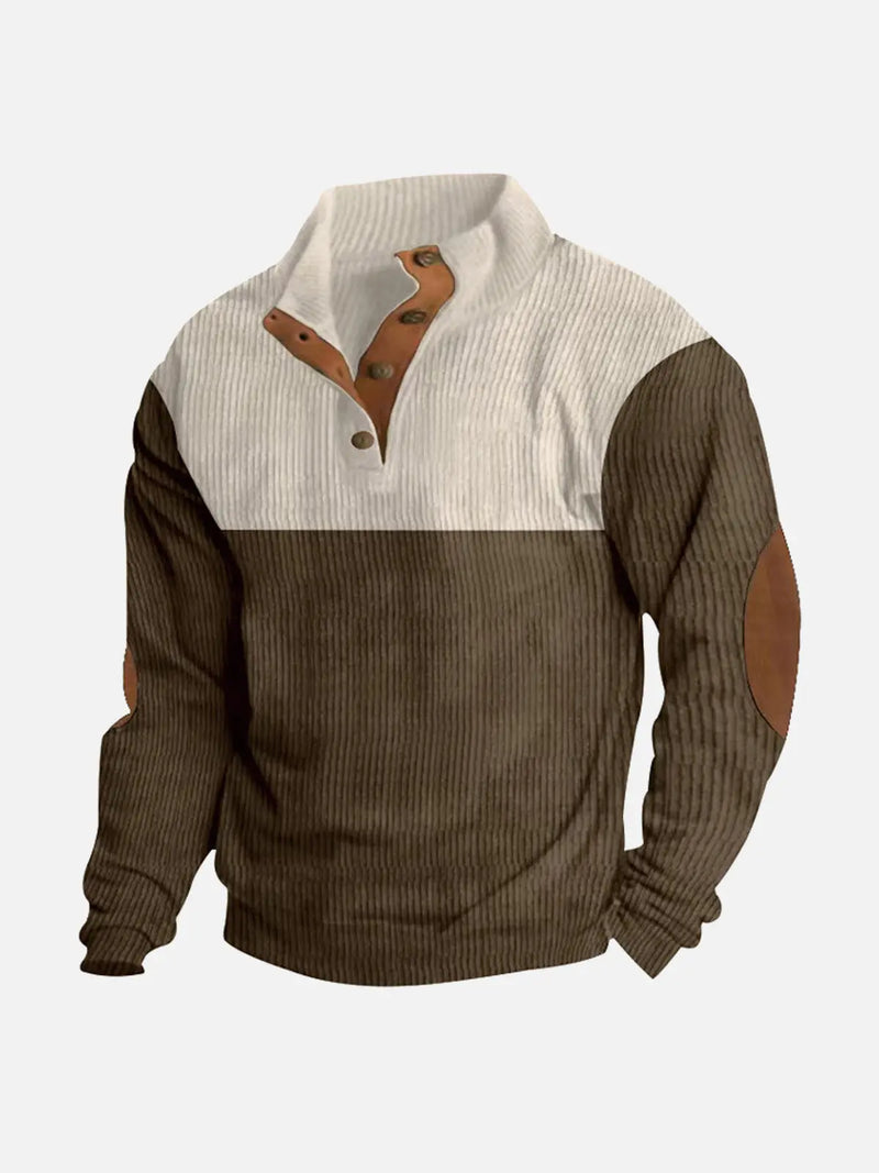 Men's Colorblock Henley Pullover Waffle Knit Sweatshirt