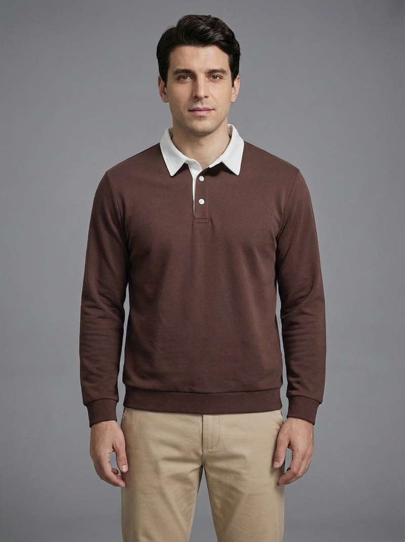 Men's Long Sleeve Polo Collar Sweatshirt - Casual Pullover Top