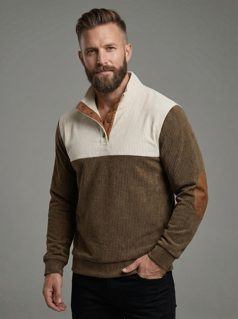 Men's Colorblock Henley Pullover Waffle Knit Sweatshirt