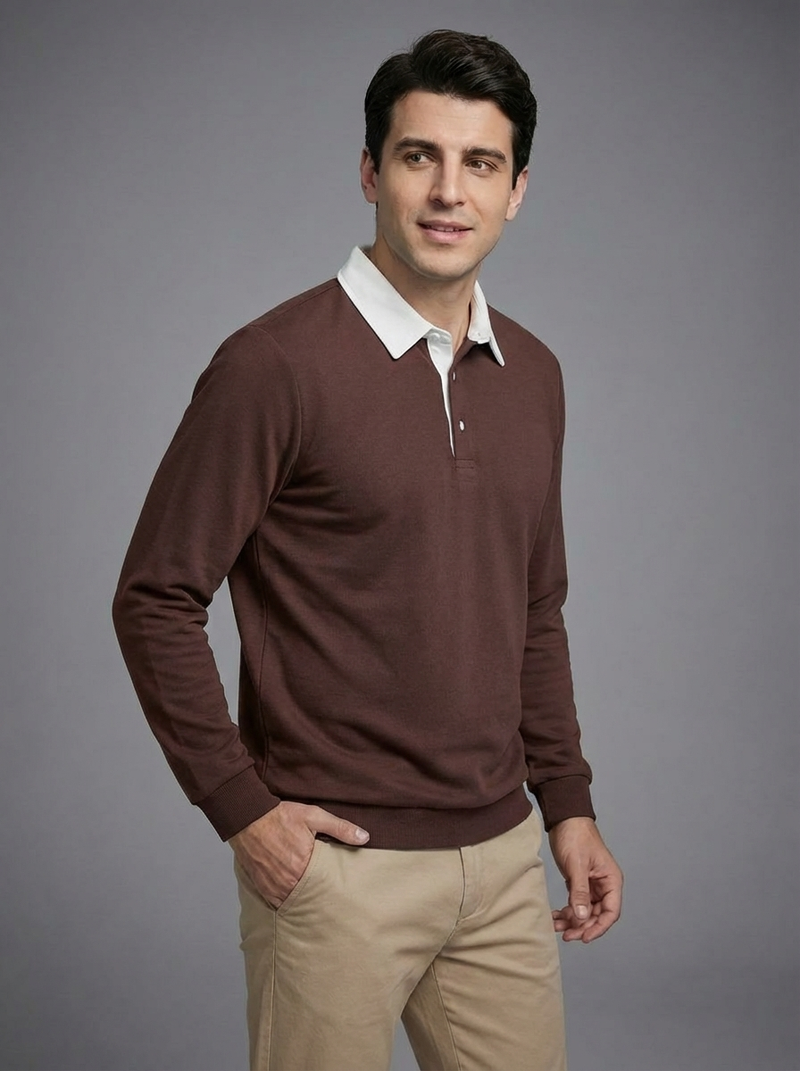 Men's Long Sleeve Polo Collar Sweatshirt - Casual Pullover Top