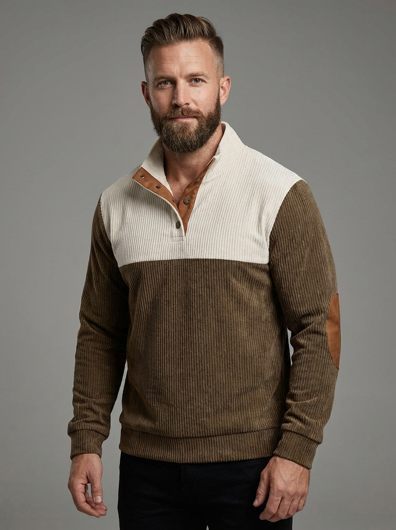Men's Colorblock Henley Pullover Waffle Knit Sweatshirt