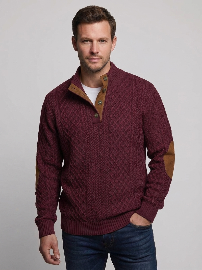 Men's Cable Knit Henley Pullover Sweater