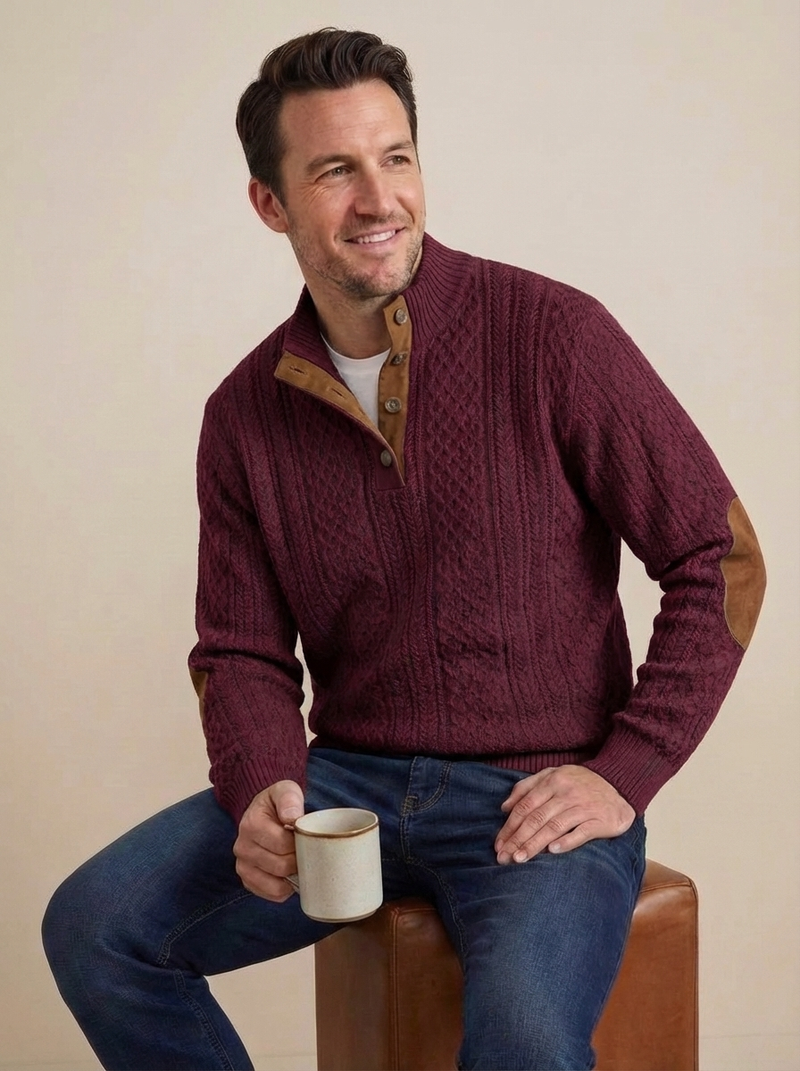 Men's Cable Knit Henley Pullover Sweater