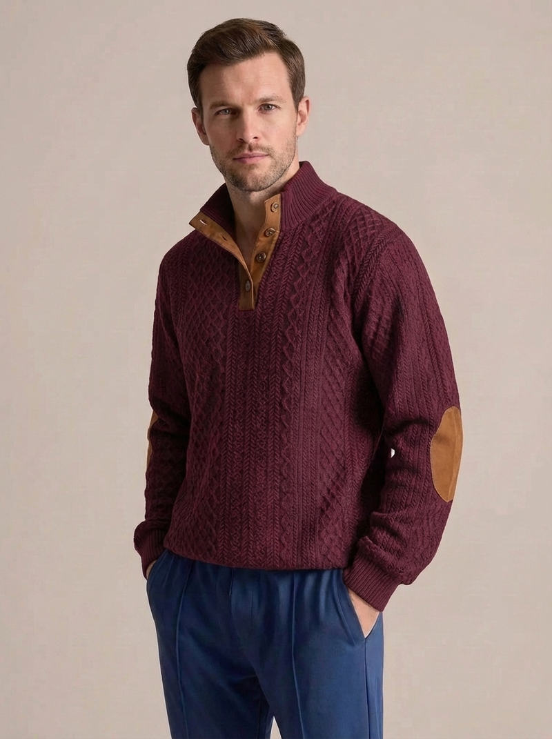 Men's Cable Knit Henley Pullover Sweater