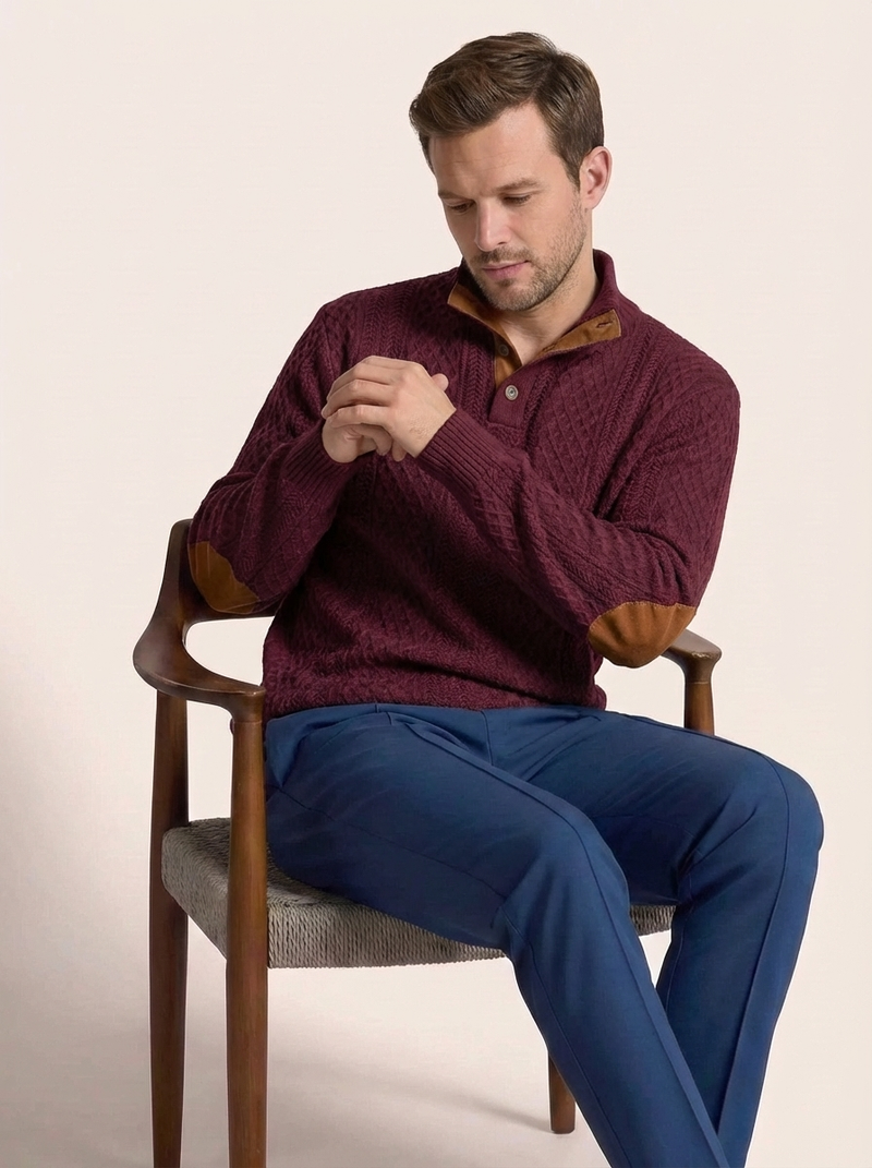 Men's Cable Knit Henley Pullover Sweater