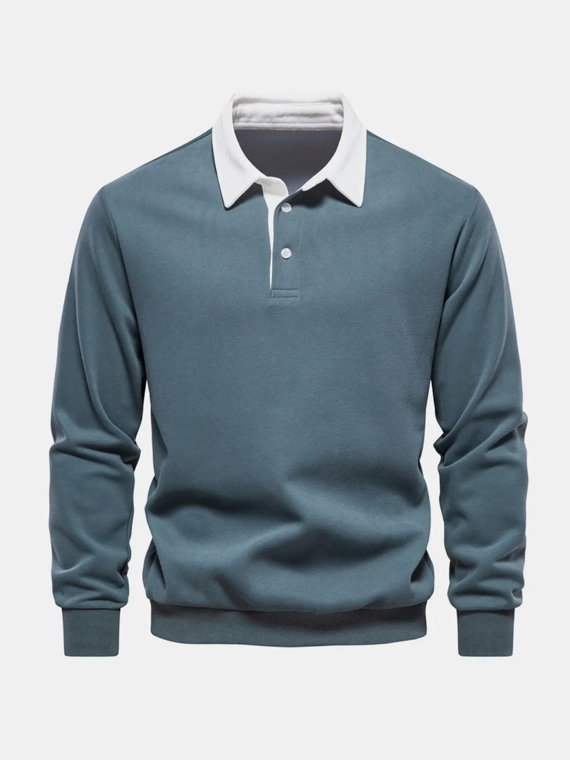 Men's Long Sleeve Polo Collar Sweatshirt - Casual Pullover Top