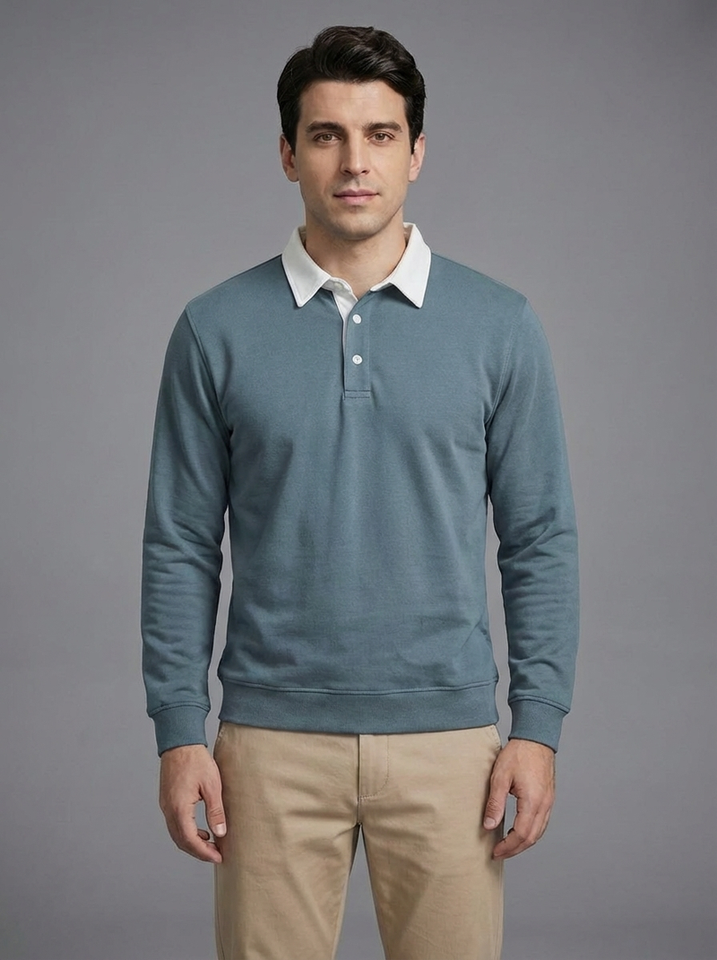 Men's Long Sleeve Polo Collar Sweatshirt - Casual Pullover Top