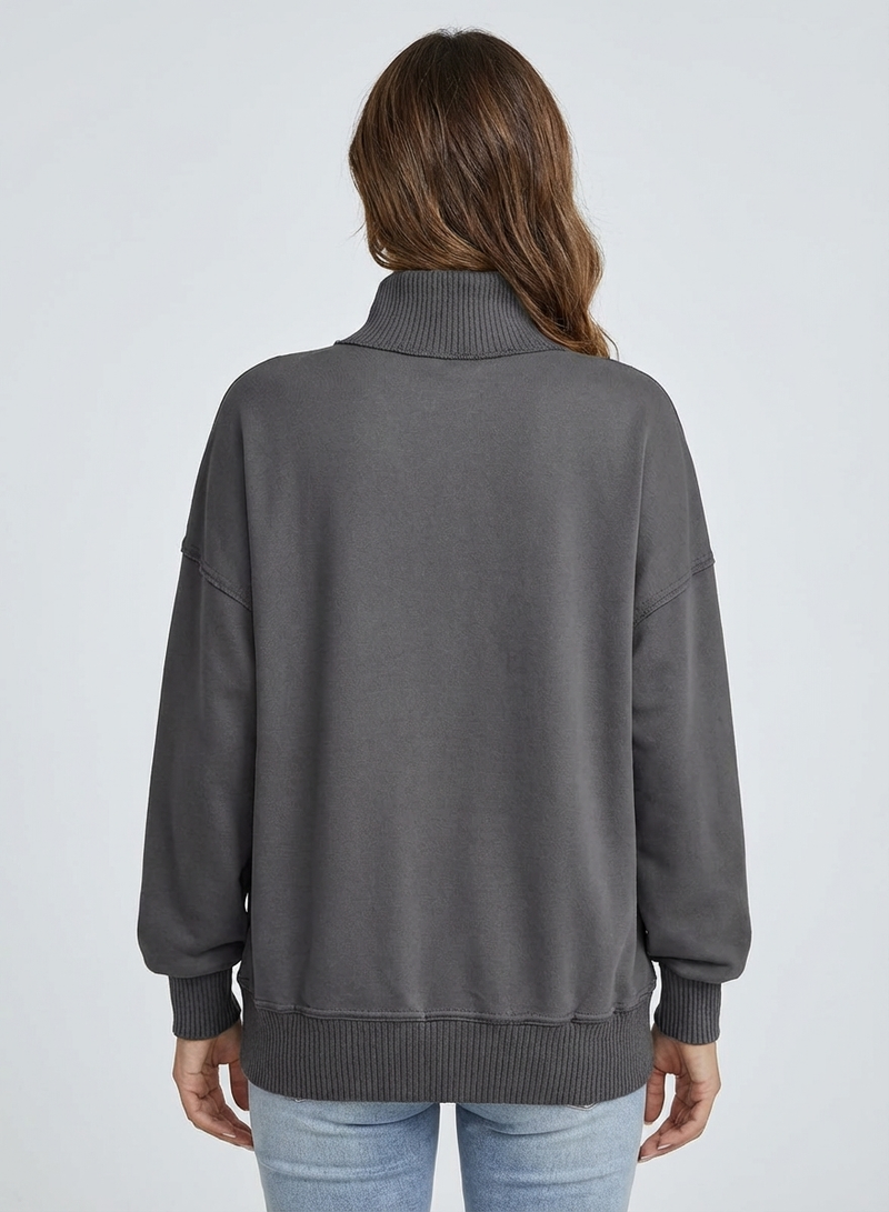 Women's Stand Neck Henley Sweatshirt Long Sleeve Lightweight Casual Pullover Top