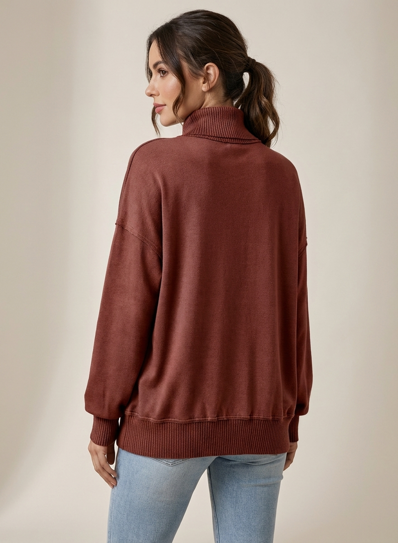 Women's Stand Neck Henley Sweatshirt Long Sleeve Lightweight Casual Pullover Top