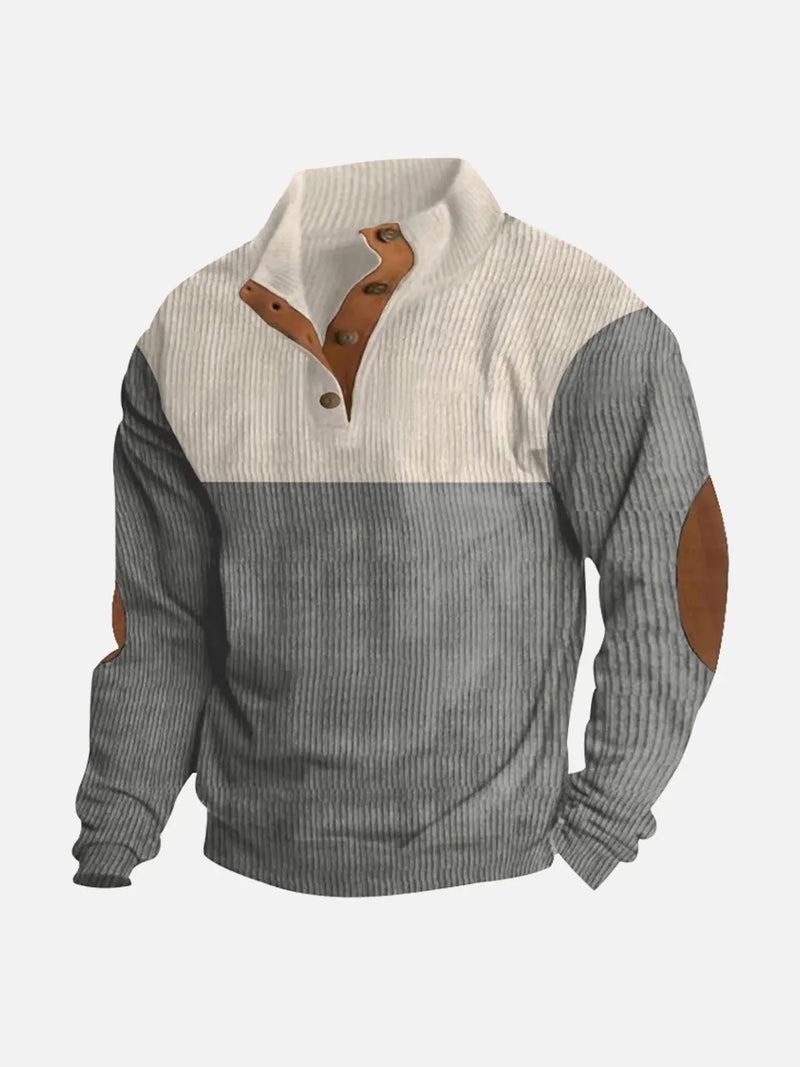Men's Colorblock Henley Pullover Waffle Knit Sweatshirt