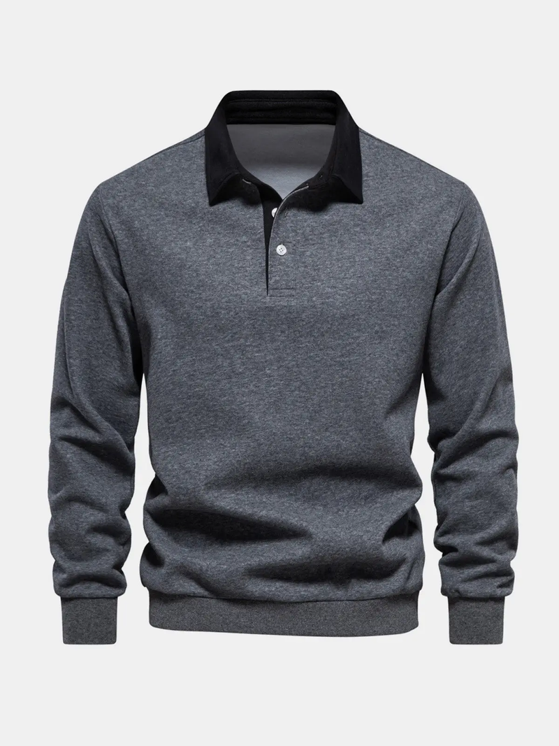 Men's Long Sleeve Polo Collar Sweatshirt - Casual Pullover Top