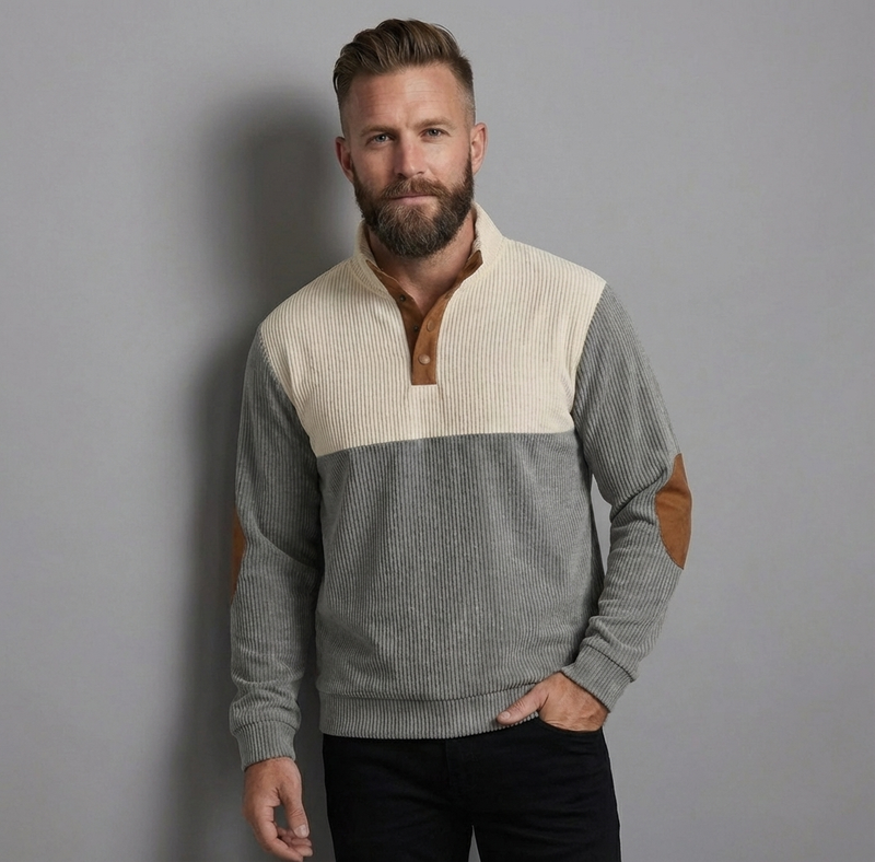 Men's Colorblock Henley Pullover Waffle Knit Sweatshirt