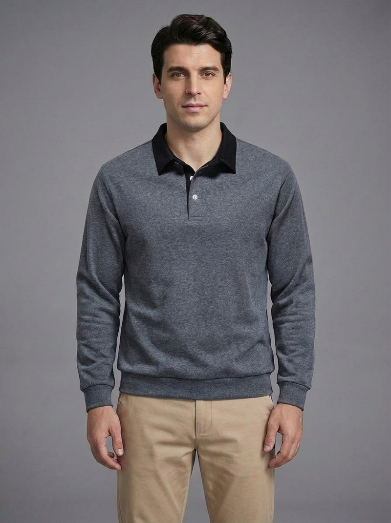 Men's Long Sleeve Polo Collar Sweatshirt - Casual Pullover Top