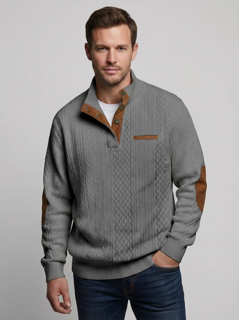 Men's Cable Knit Henley Pullover with Chest Pocket
