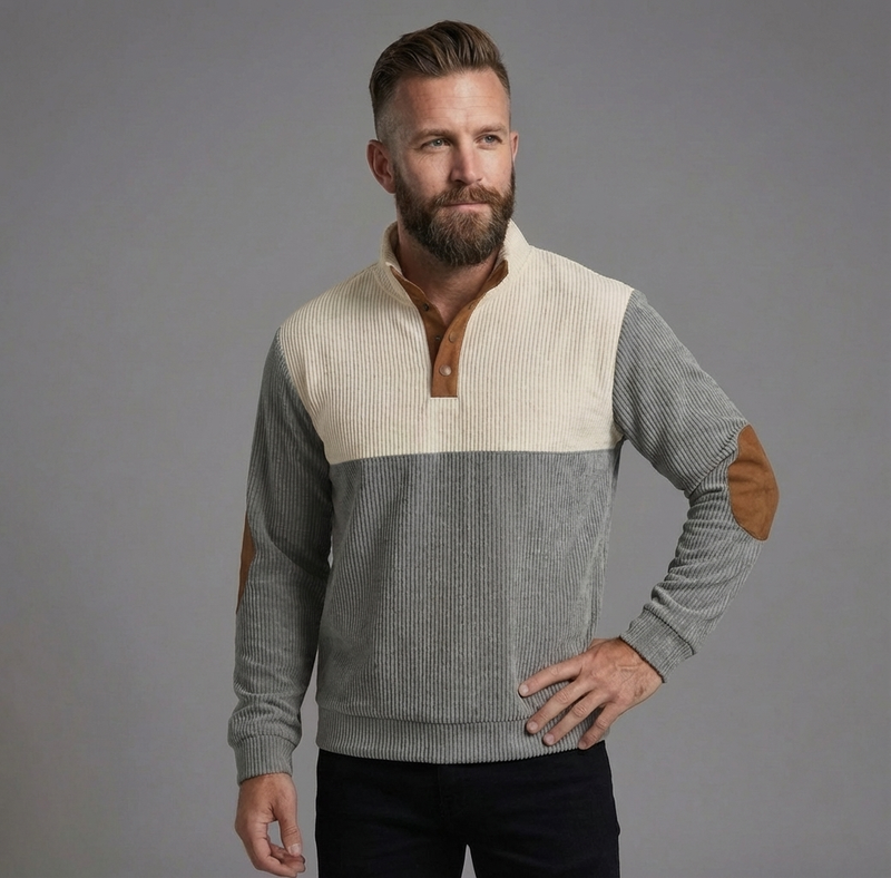 Men's Colorblock Henley Pullover Waffle Knit Sweatshirt
