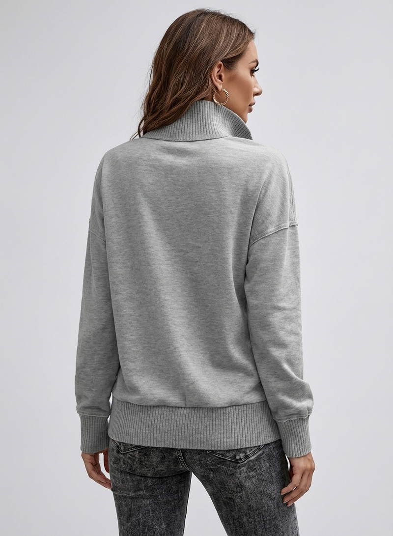 Women's Stand Neck Henley Sweatshirt Long Sleeve Lightweight Casual Pullover Top