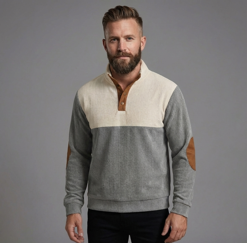 Men's Colorblock Henley Pullover Waffle Knit Sweatshirt
