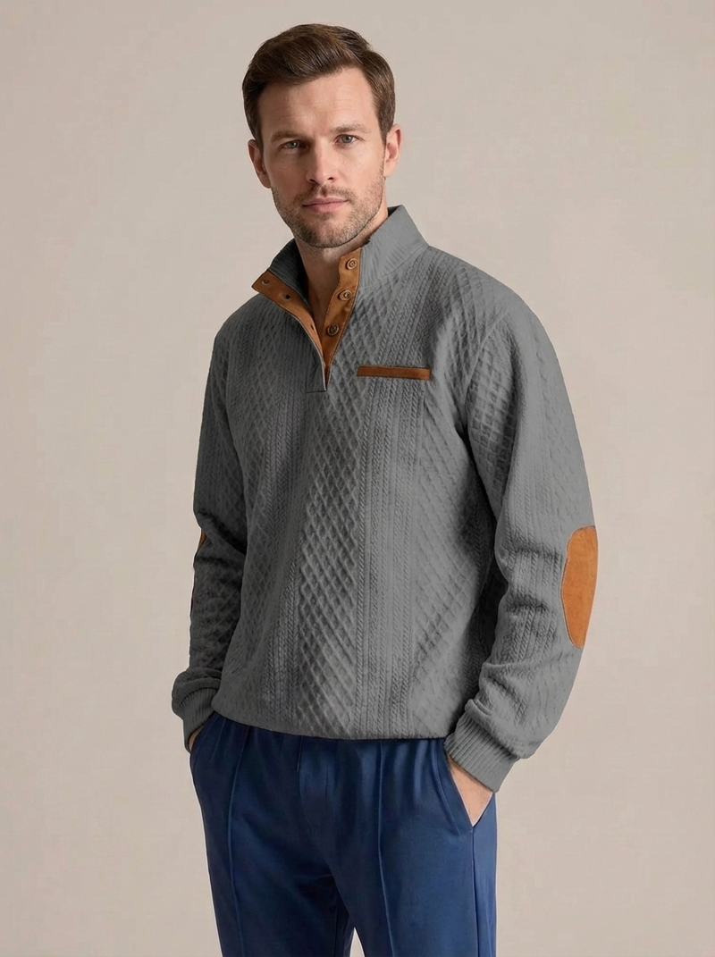 Men's Cable Knit Henley Pullover with Chest Pocket