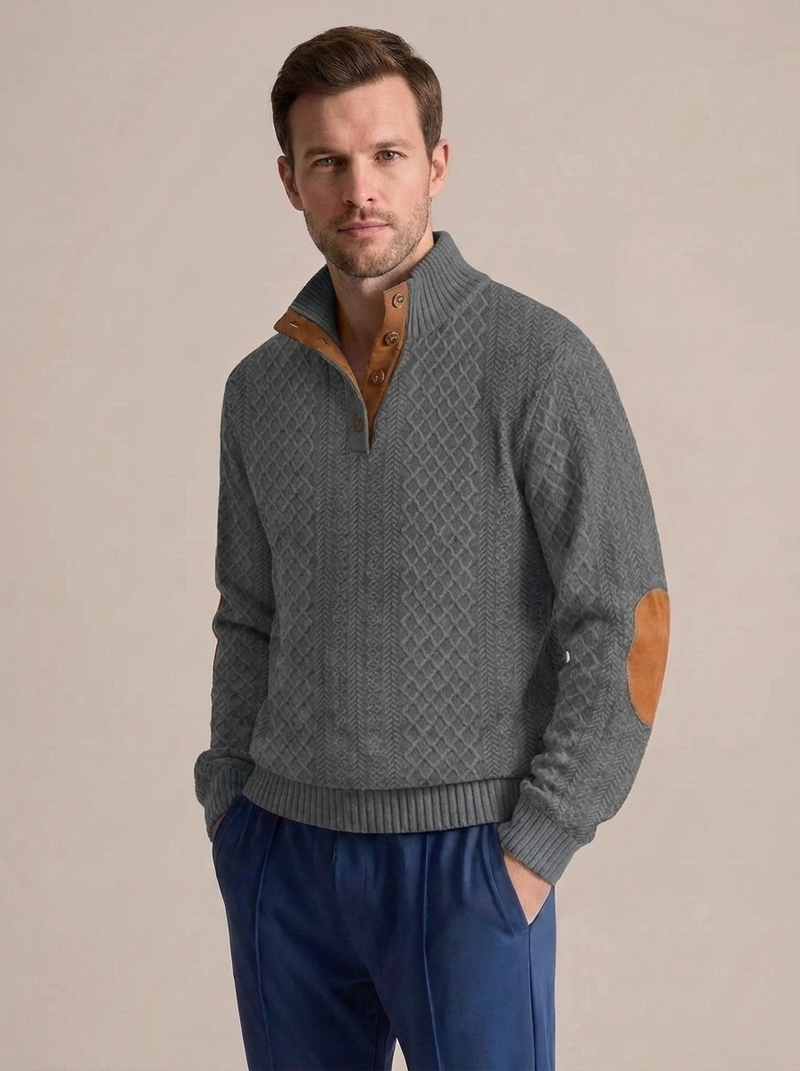 Men's Cable Knit Henley Pullover Sweater