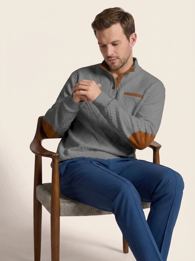 Men's Cable Knit Henley Pullover with Chest Pocket